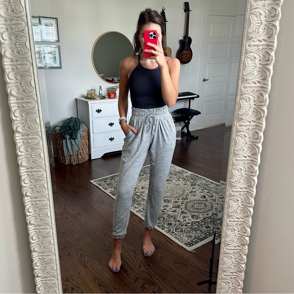 Grey Heather High Waisted Joggers - Picture 1 of 7